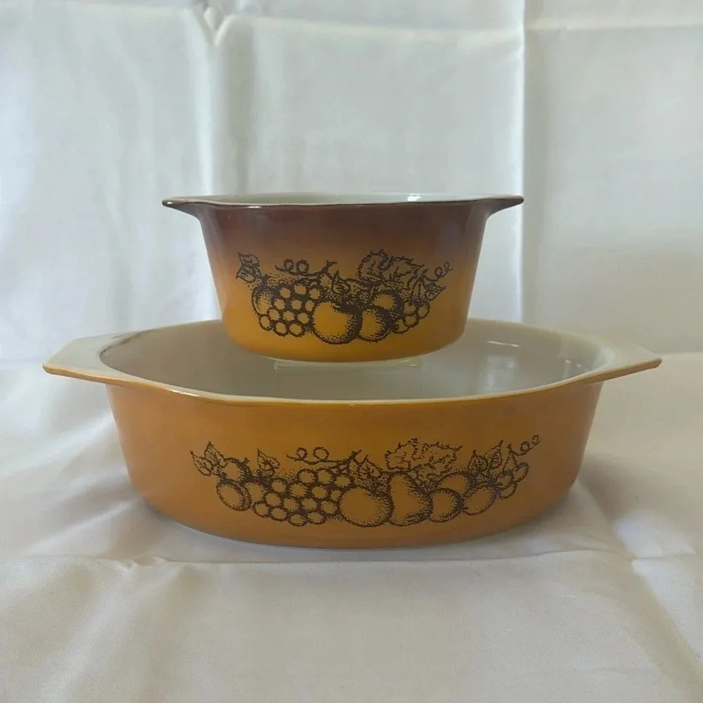 Vintage Pyrex OLD ORCHARD Ovenware Casserole Dishes 045 2.5 QT 473 1 QT